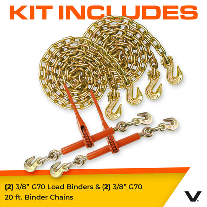 VULCAN Chain and Binder Kit - Grade 70 - 3/8 Inch x 20 Foot - 6600 Pound Safe Working Load