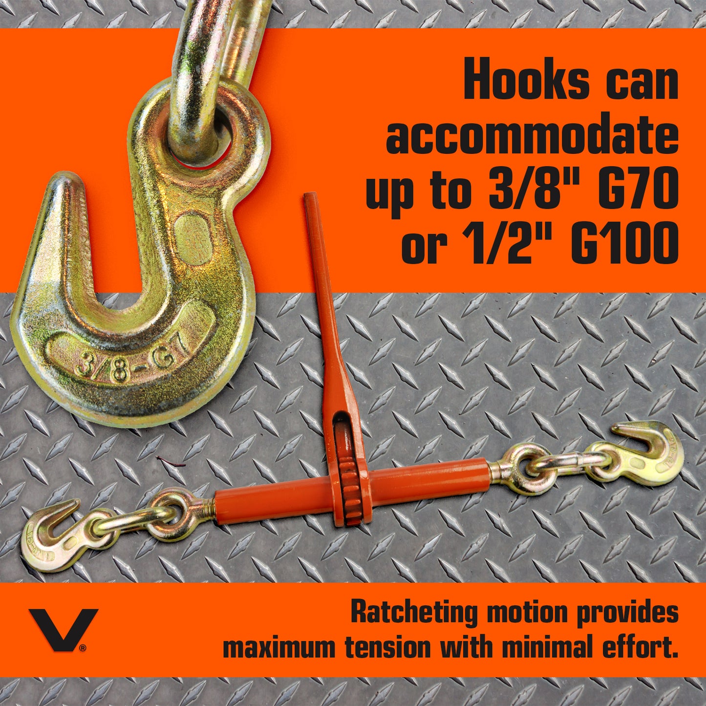 VULCAN Chain and Load Binder Kit - Grade 70 - 3/8 Inch x 10 Foot - 6,600 Pound Safe Working Load