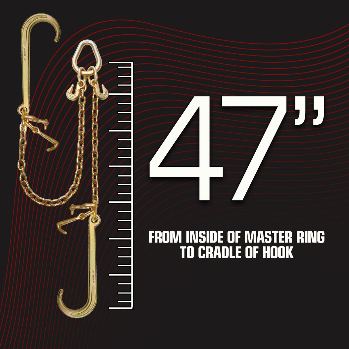 VULCAN Towing Chain Bridle - 15 and 4 Inch J and T Hooks - Grade 70 Chain - 47 Inch - 4,700 Pound Safe Working Load