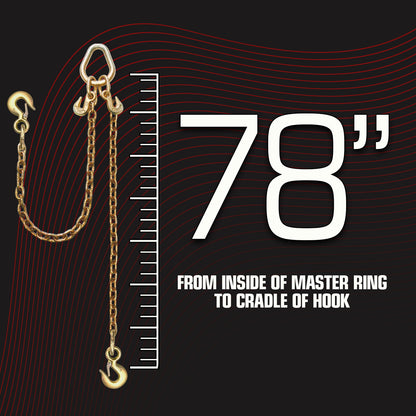 VULCAN Towing Chain Bridle - Rigging Hooks - Grade 70 Extra-Long - 78 Inch - 4,700 Pound Safe Working Load