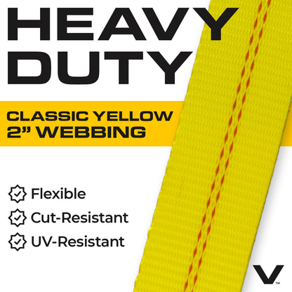 VULCAN Axle Tie Down Combo Strap with Snap Hook Ratchet - 2 Inch x 114 Inch - 4 Pack - Classic Yellow - 3,300 Pound Safe Working Load