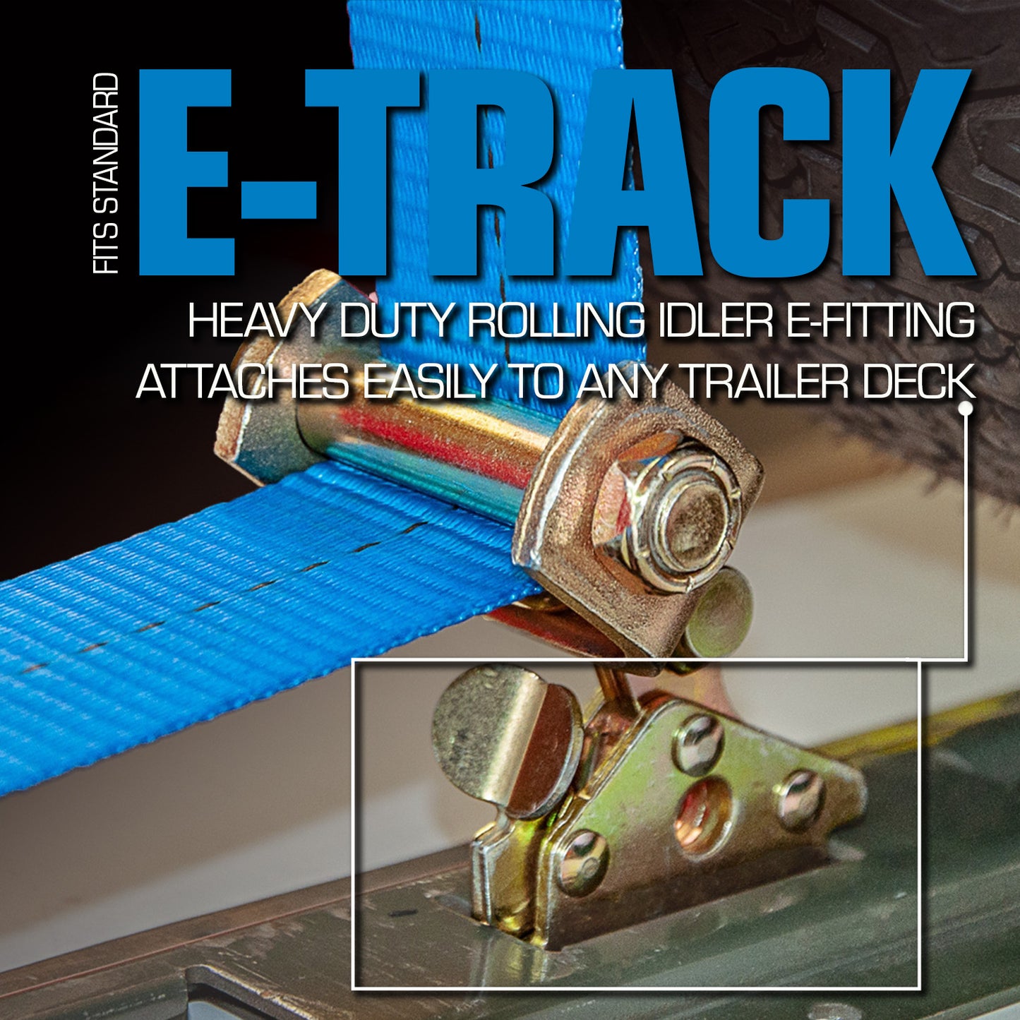 VULCAN Car Tie Downs - E Track Rolling Idler 3-Cleat - 120 Inch - 4 Pack - 3,300 Pound Safe Working Load