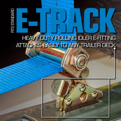 VULCAN Car Tie Downs - E Track Rolling Idler 3-Cleat - 120 Inch - 4 Pack - 3,300 Pound Safe Working Load