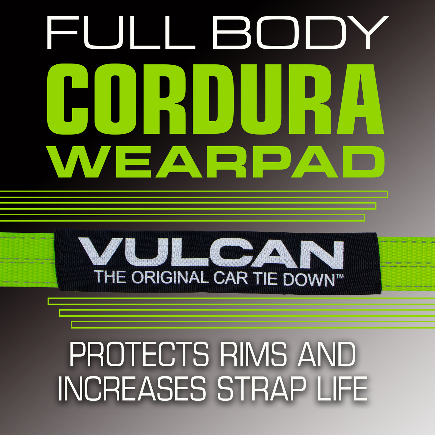 VULCAN Car Tie Down Axle Strap with Wear Pad - 2 Inch x 22 Inch - 4 Pack - High-Viz - 3,300 Pound Safe Working Load