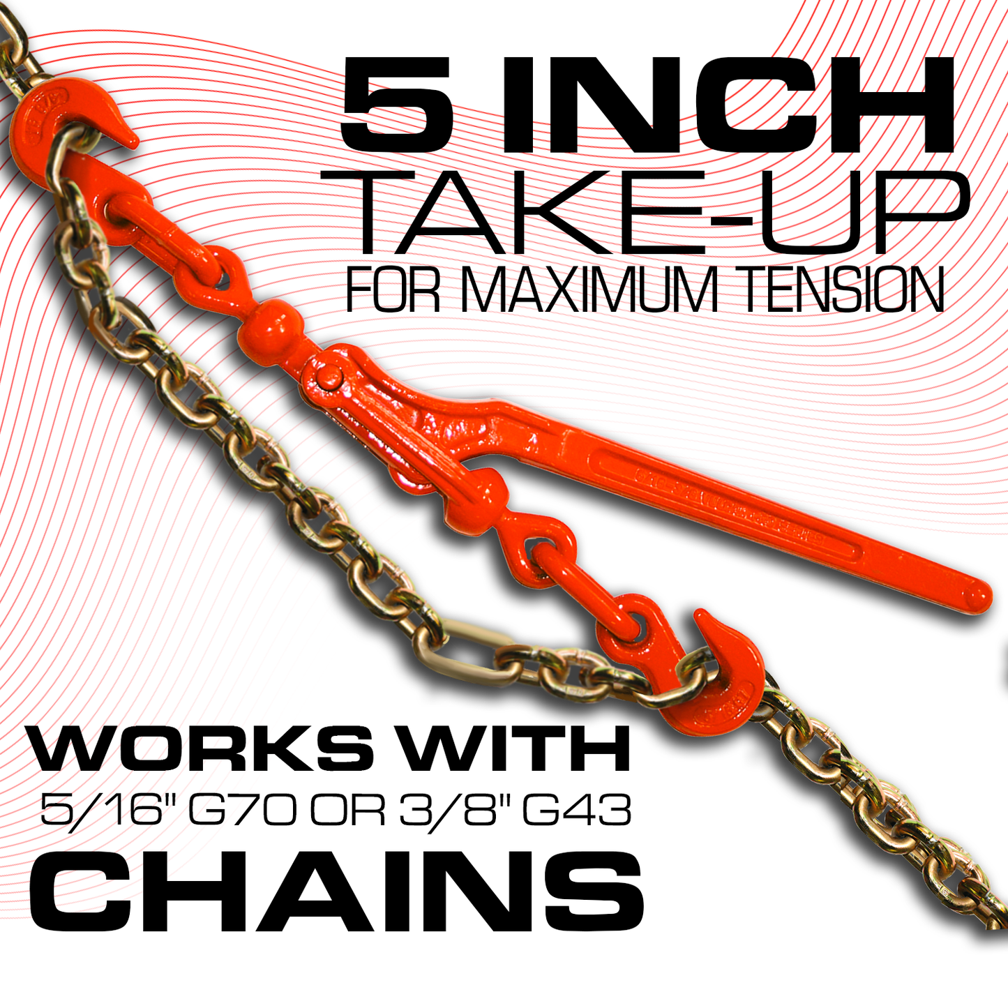 VULCAN Load Binder with 2 Grab Hooks - 4 Pack - Lever Style - 5,400 Pound Safe Working Load - For 5/16 Inch Grade 70 or 3/8 Inch Grade 43 Chain