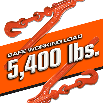 VULCAN Load Binder with 2 Grab Hooks - 4 Pack - Lever Style - 5,400 Pound Safe Working Load - For 5/16 Inch Grade 70 or 3/8 Inch Grade 43 Chain