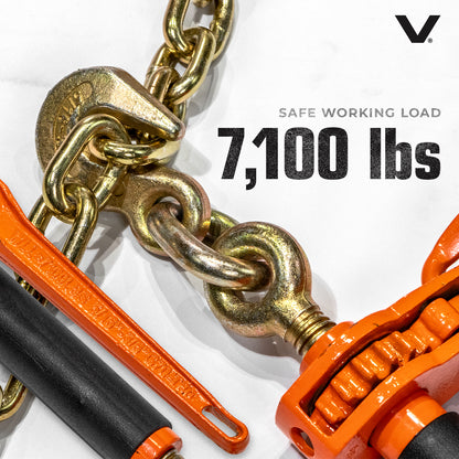 VULCAN Folding Handle Load Binder (Two Pack) with Grab Hook/Slip Hook - Ratchet Style - 6,600 Pound Safe Working Load (Works with 5/16 Inch or 3/8 Inch Grade 70 and Grade 80 Chain) - 4 Pack