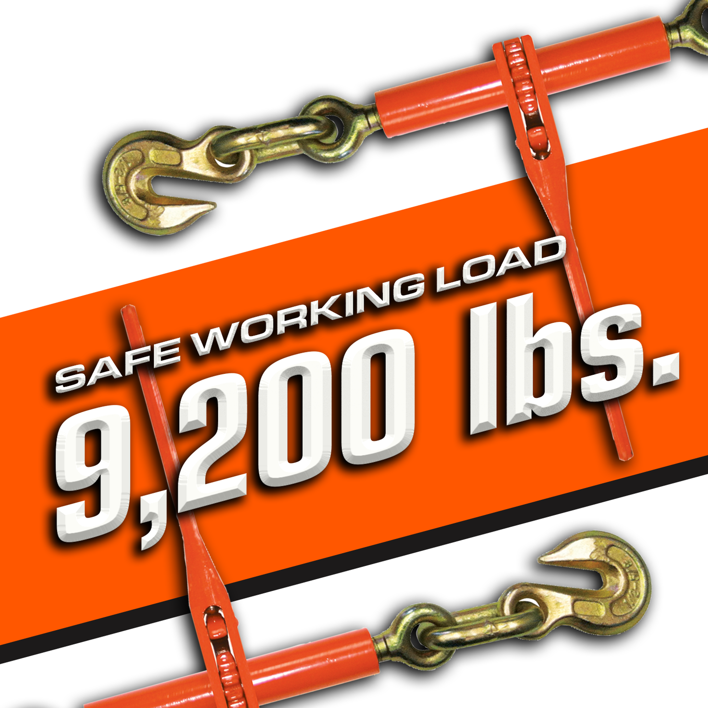 VULCAN Chain and Load Binder Kit - (2) Grade 70 1/2 Inch x 20 Foot Chains And (2) Ratchet Load Binders - 9,200 Pound Safe Working Load
