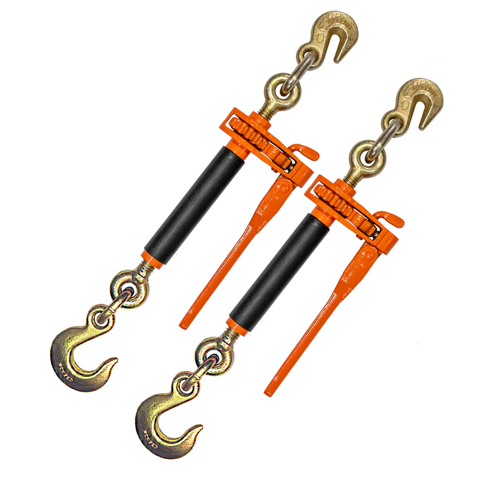 VULCAN Folding Handle Load Binder (Two Pack) with Grab Hook/Slip Hook - Ratchet Style - 6,600 Pound Safe Working Load (Works with 5/16 Inch or 3/8 Inch Grade 70 and Grade 80 Chain) - 2 Pack