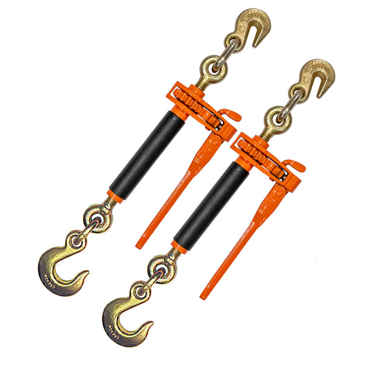 VULCAN Folding Handle Load Binder (Two Pack) with Grab Hook/Slip Hook - Ratchet Style - 6,600 Pound Safe Working Load (Works with 5/16 Inch or 3/8 Inch Grade 70 and Grade 80 Chain) - 2 Pack