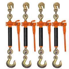VULCAN Folding Handle Load Binder (Two Pack) with Grab Hook/Slip Hook - Ratchet Style - 6,600 Pound Safe Working Load (Works with 5/16 Inch or 3/8 Inch Grade 70 and Grade 80 Chain) - 4 Pack