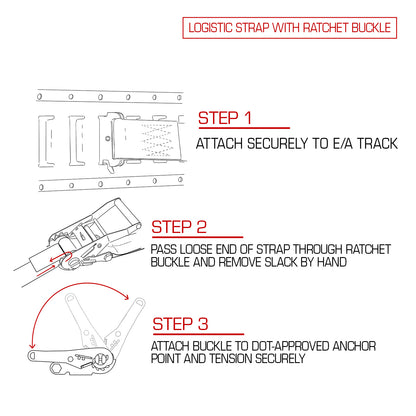 VULCAN Logistic Strap For E Track - Ratchet Style - 16 Foot - 6 Pack - Gray - 1,333 Pound Safe Working Load
