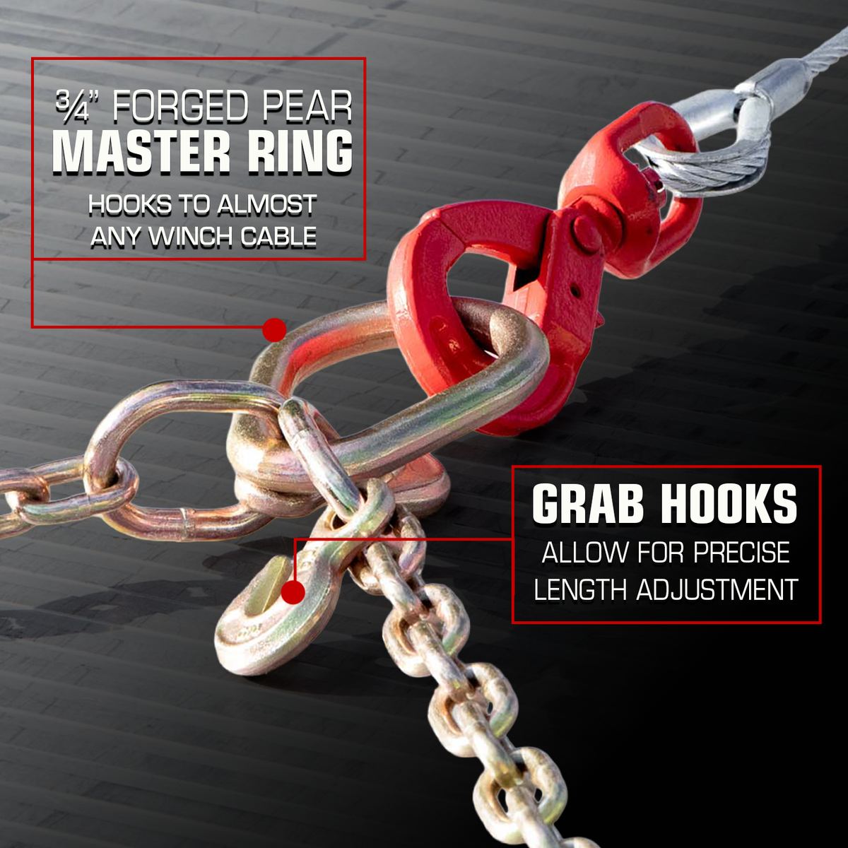 VULCAN Towing Chain Bridle - Rigging Hooks - Grade 70 Standard Length - 42 Inch - PROSeries - 4,700 Pound Safe Working Load
