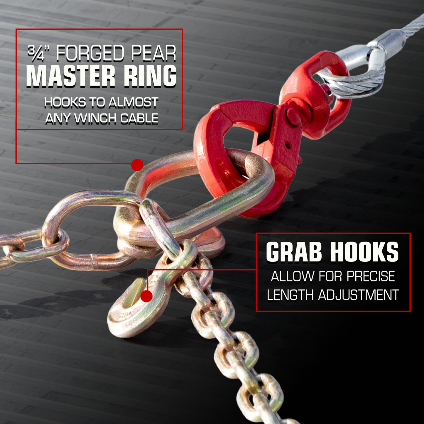 VULCAN Towing Chain Bridle - 8 Inch J Hooks - Grade 70 Chain - 40 Inches Long - 4,700 Pound Safe Working Load