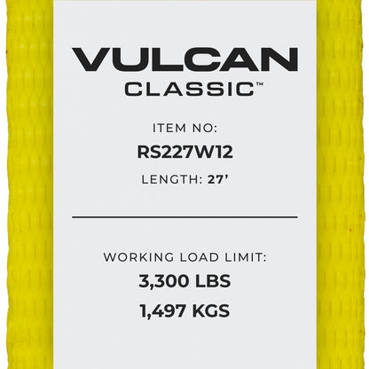 VULCAN Ratchet Strap with Wire Hooks – 2 Inch x 27 Foot – 2 Pack – Classic Yellow – 3,300 lb Safe Working Load