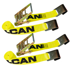 VULCAN Ratchet Strap with Flat Hooks - 4 Inch x 30 Foot, 2 Pack - Classic Yellow - 5,400 Pound Safe Working Load