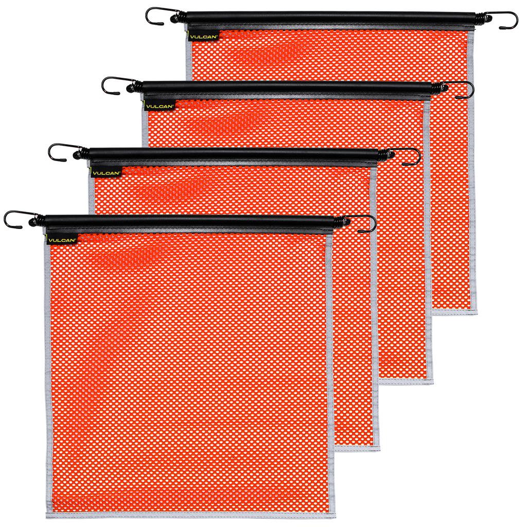 VULCAN Safety Flags With Border - Bright Orange - Mesh - Stretch Cord - 18 Inch x 18 Inch - 4 Pack