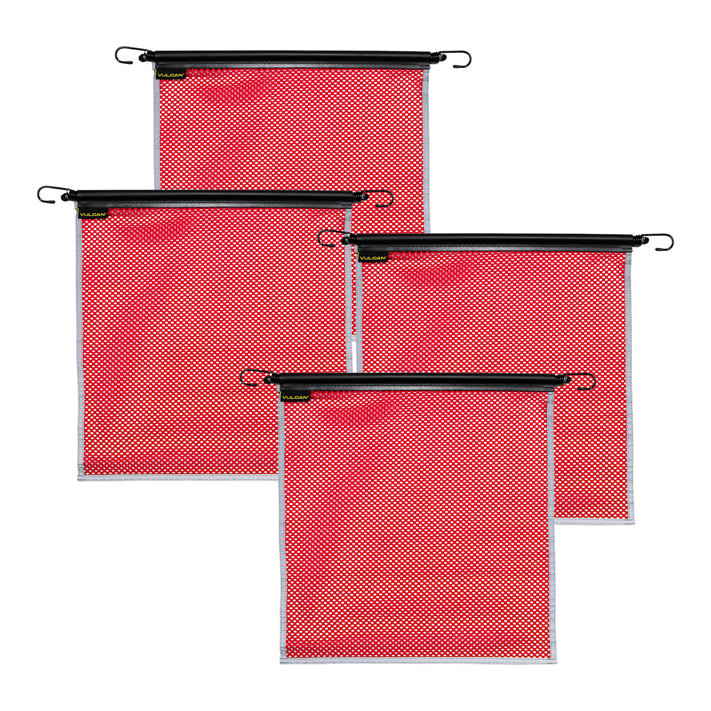 VULCAN Safety Flags With Border - Bright Red - Mesh - Stretch Cord - 18 Inch x 18 Inch - 4 Pack