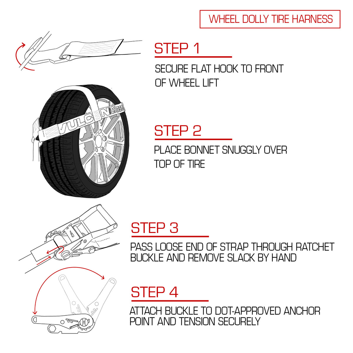 VULCAN Wheel Dolly Tire Harness with Flat Hook - Bonnet Style - PROSeries - 2 Pack - 1,665 Pound Safe Working Load