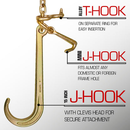 VULCAN Towing Chain Bridle - 15 and 4 Inch J and T Hooks - Grade 70 Chain - 47 Inch - 4,700 Pound Safe Working Load