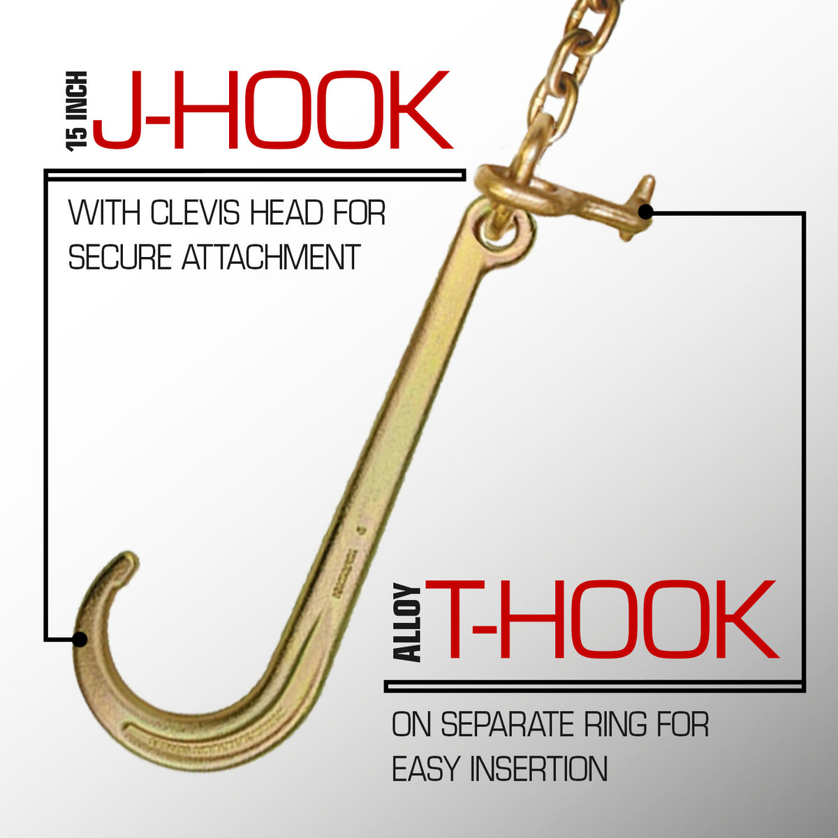 VULCAN Tow Chain Bridle - 15 Inch J Hooks and T Hooks - Grade 70 Chain - 47 Inch - 4,700 Pound Safe Working Load