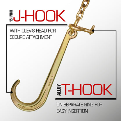 VULCAN Tow Chain Bridle - 15 Inch J Hooks and T Hooks - Grade 70 Chain - 47 Inch - 4,700 Pound Safe Working Load