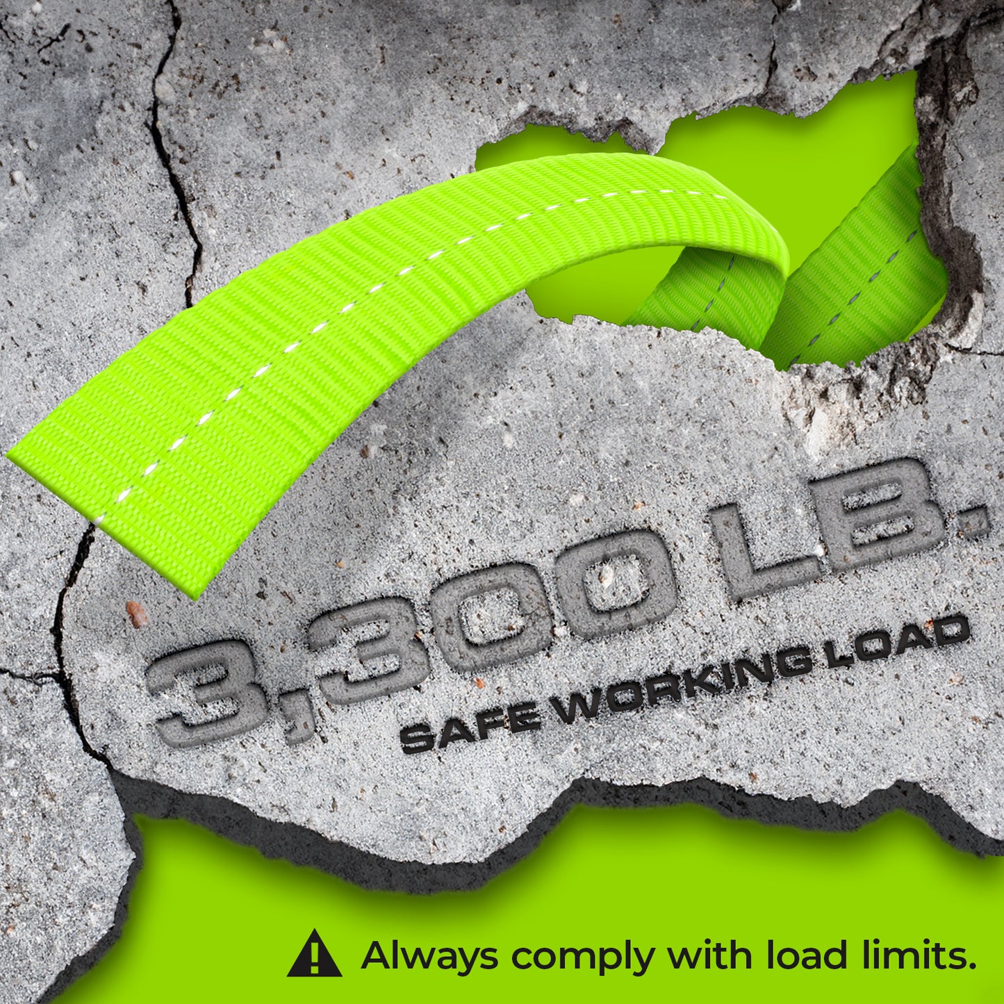 VULCAN Winch Strap with Heavy Wire Hook - 2 Inch x 15 Foot - 4 Pack - High-Viz - 3,300 Pound Safe Working Load