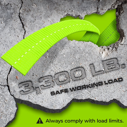 VULCAN Winch Strap with Heavy Wire Hook - 2 Inch x 15 Foot - 4 Pack - High-Viz - 3,300 Pound Safe Working Load
