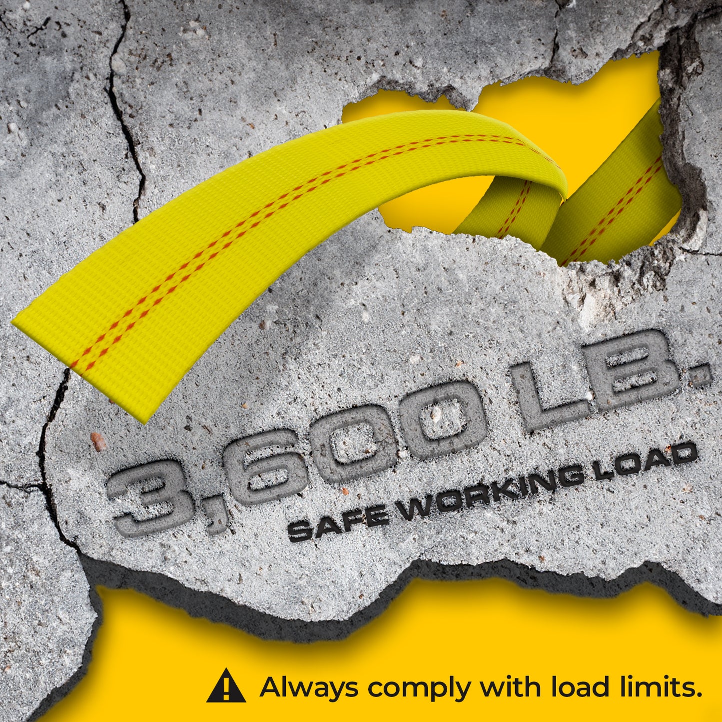 VULCAN Winch Strap with Chain Anchor - 2 Inch x 27 Foot - 4 Pack - Classic Yellow - 3,600 Pound Safe Working Load
