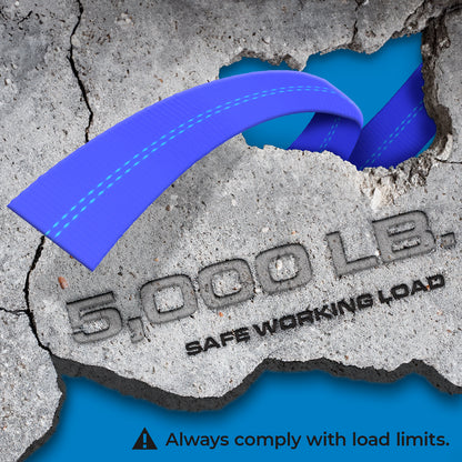 VULCAN Winch Strap with Flat Hook - 4 Inch x 30 Foot - 10 Pack - Classic Blue - 5,000 Pound Safe Working Load