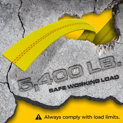 VULCAN Winch Strap with Chain Anchor - 4 Inch x 30 Foot - Classic Yellow - 5,400 Pound Safe Working Load