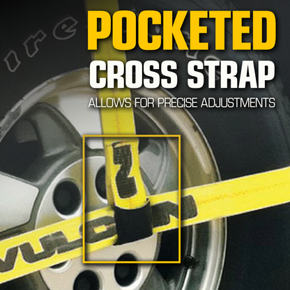 VULCAN Car Tie Down Kit - Adjustable Loop - Snap Hooks - Classic Yellow - Complete Kit Includes 4 Straps and 4 Ratchets