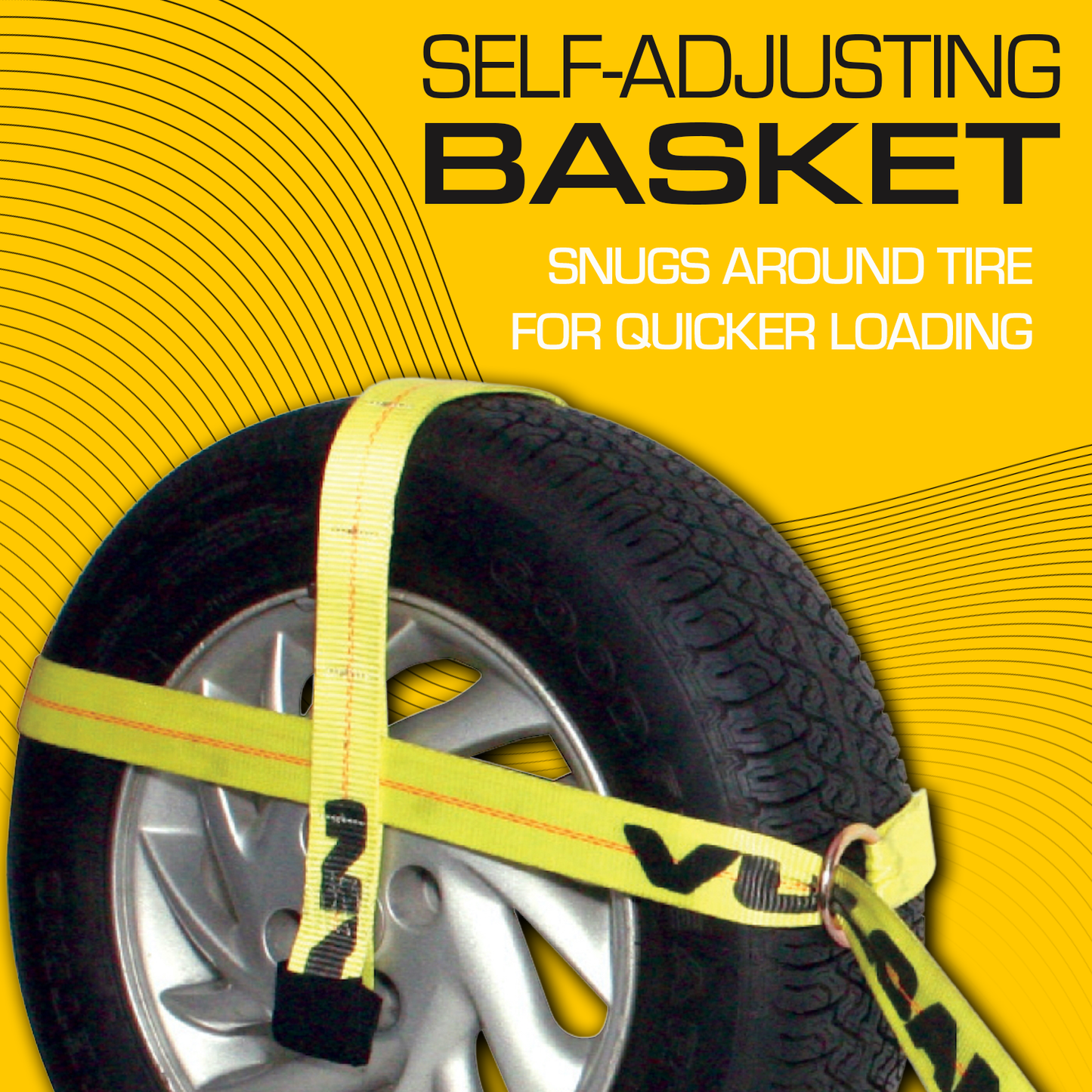 VULCAN Car Tie Down Kit - Adjustable Loop - Snap Hooks - Classic Yellow - Complete Kit Includes 4 Straps and 4 Ratchets