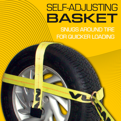 VULCAN Car Tie Down Kit - Adjustable Loop - Snap Hooks - Classic Yellow - Complete Kit Includes 4 Straps and 4 Ratchets