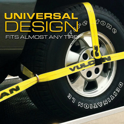 VULCAN Car Tie Down Kit - Adjustable Loop - Snap Hooks - Classic Yellow - Complete Kit Includes 4 Straps and 4 Ratchets