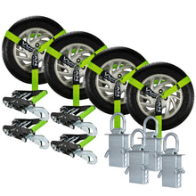 VULCAN Snap Hook Vehicle Tie Down Kits with Heavy Duty Stake Pocket D Rings - Lasso Style - High-Viz