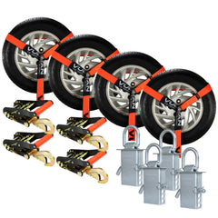 VULCAN Snap Hook Vehicle Tie Down Kits with Heavy Duty Stake Pocket D Rings - Lasso Style - Proseries
