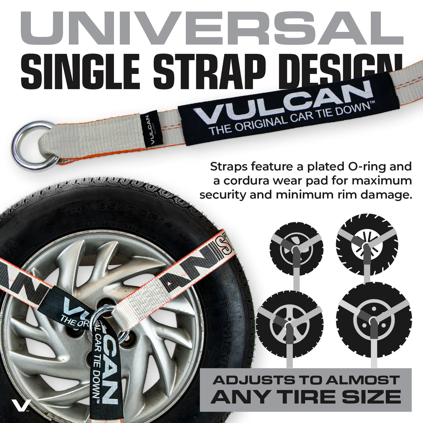 VULCAN Snap Hook Tie Down Kits with Heavy Duty Stake Pocket D Rings - Lasso Style - Silver Series