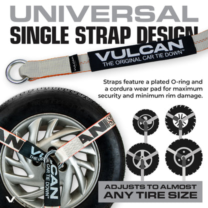 VULCAN Snap Hook Tie Down Kits with Heavy Duty Stake Pocket D Rings - Lasso Style - Silver Series