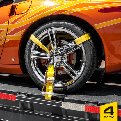 VULCAN Snap Hook Tie Down Kits with Heavy Duty Stake Pocket D Rings - Lasso Style - Classic Yellow
