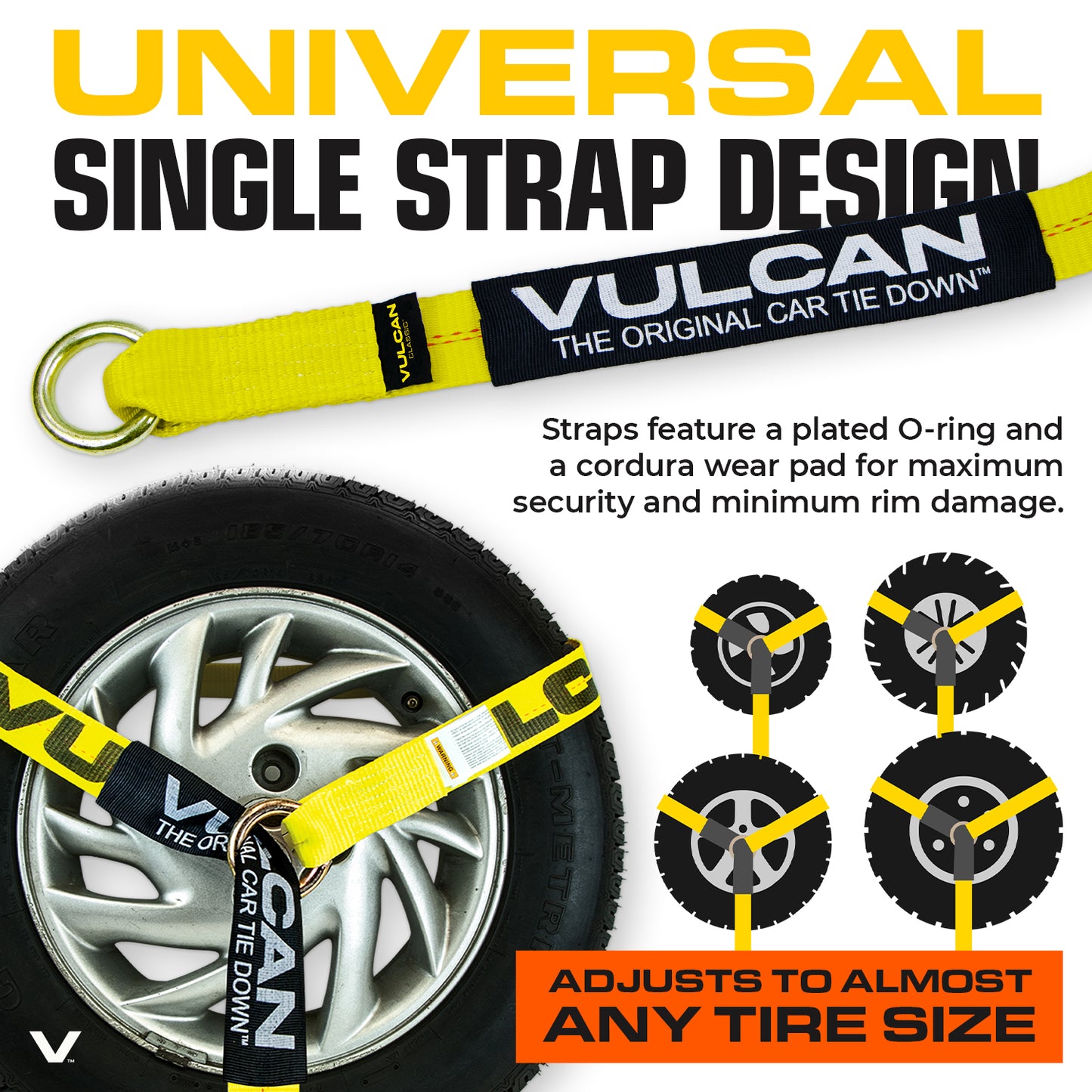 VULCAN Snap Hook Tie Down Kits with Heavy Duty Stake Pocket D Rings - Lasso Style - Classic Yellow