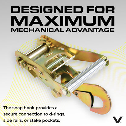 VULCAN Snap Hook Tie Down Kits with Heavy Duty Stake Pocket D Rings - Lasso Style - Classic Yellow