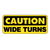 Safety Decal: Caution Wide Turns with Truck Image
