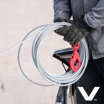 VULCAN Winch Cable - Self-Locking Swivel Hook - Galvanized Steel Core - 3/8 Inch x 50 Foot - 14,000 Lbs. Minimum Breaking Strength