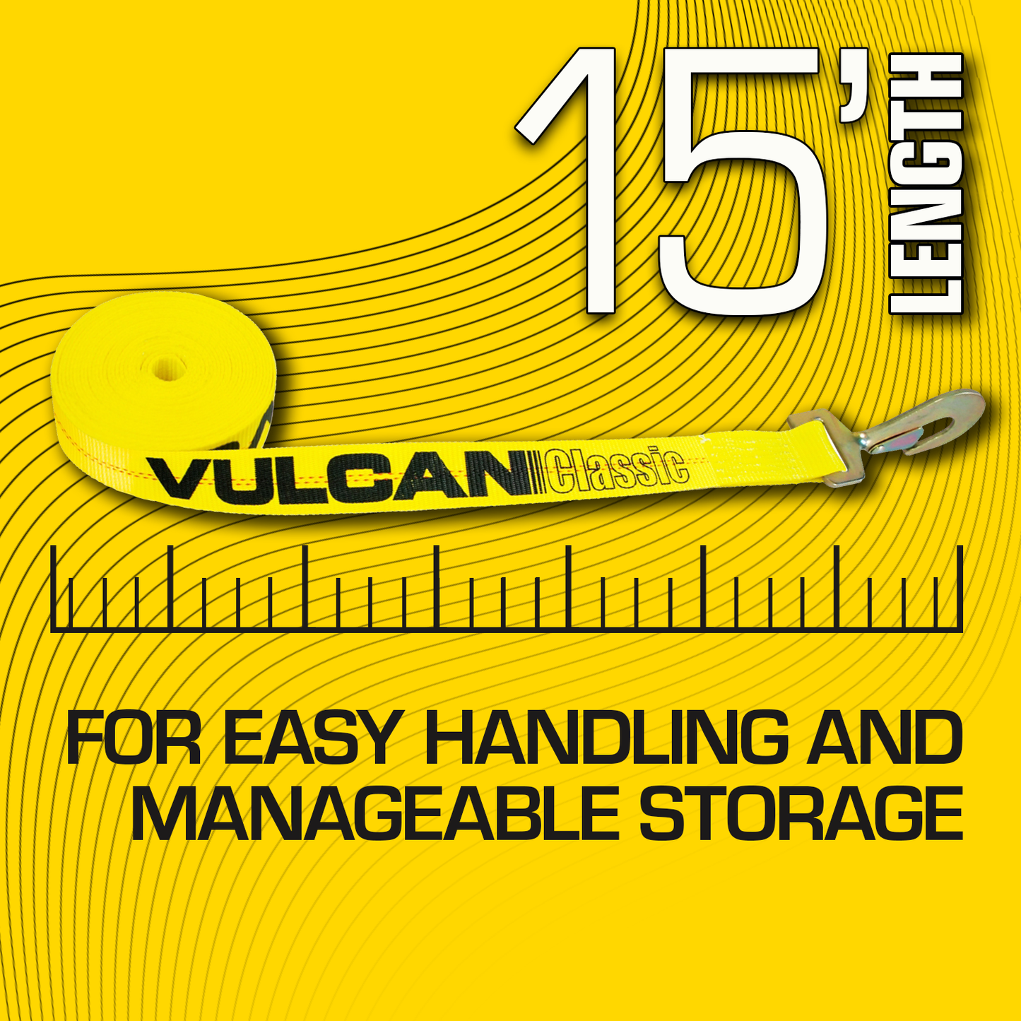 VULCAN Winch Strap with Chain Tail - 2 Inch - Classic Yellow - 3,300 Pound Safe Working Load