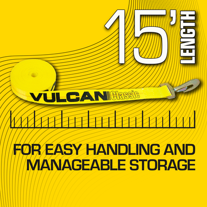 VULCAN Winch Strap with Chain Tail - 2 Inch - Classic Yellow - 3,300 Pound Safe Working Load