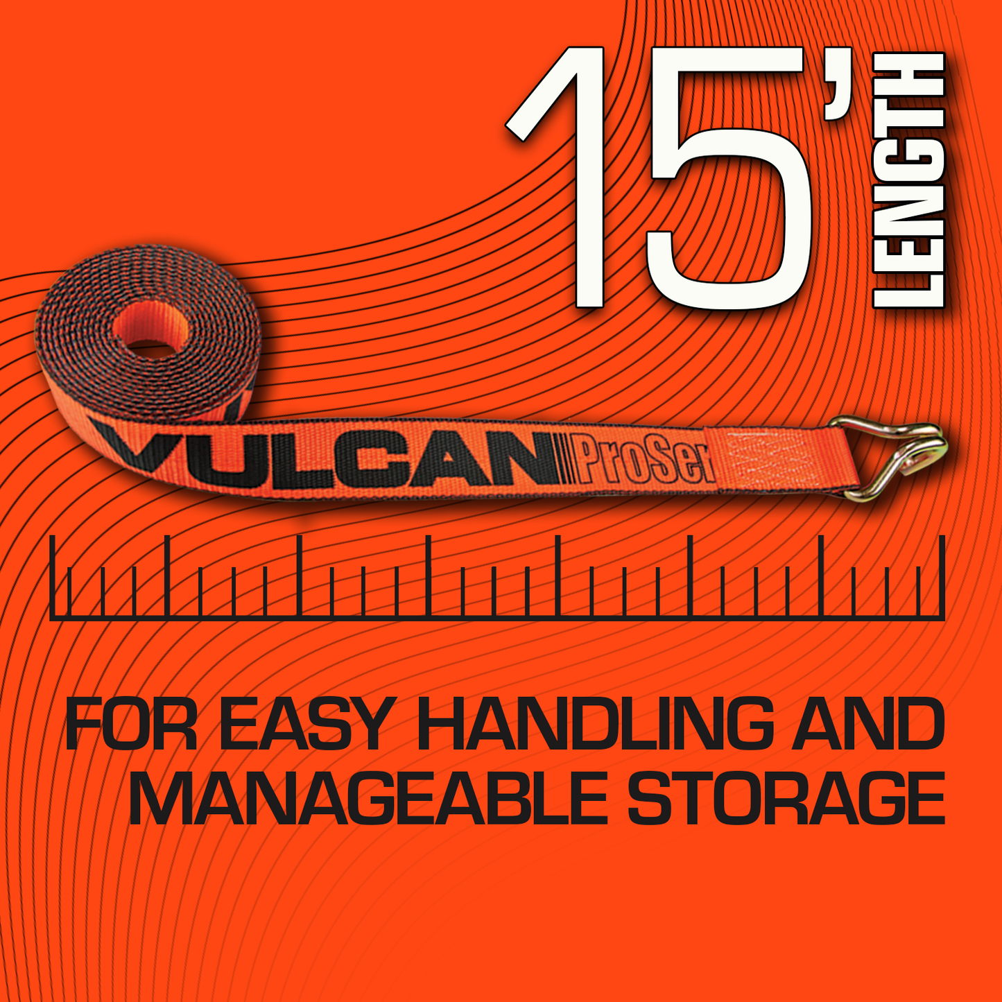 VULCAN Winch Strap with Heavy Wire Hook - 2 Inch x 15 Foot - 4 Pack - PROSeries - 3,300 Pound Safe Working Load