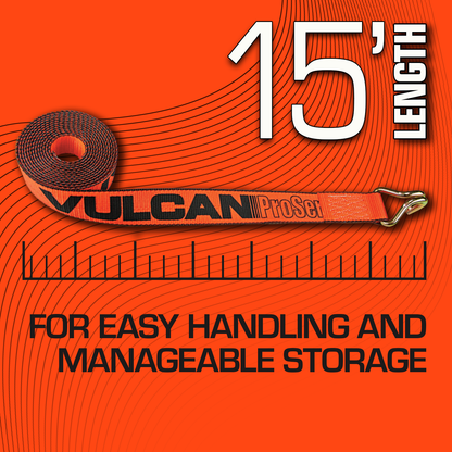 VULCAN Winch Strap with Heavy Wire Hook - 2 Inch x 15 Foot - 4 Pack - PROSeries - 3,300 Pound Safe Working Load