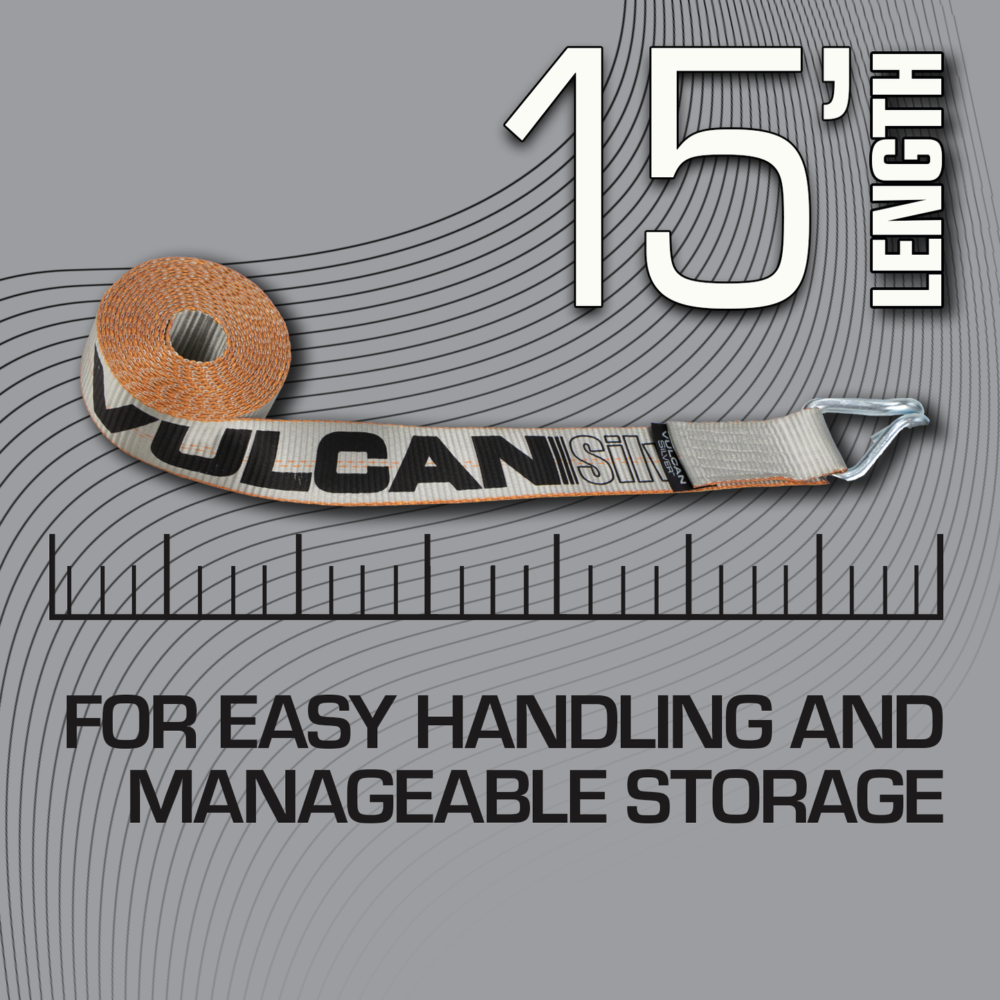 VULCAN Winch Strap with Chain Tail - 2 Inch - Silver Series - 3,300 Pound Safe Working Load