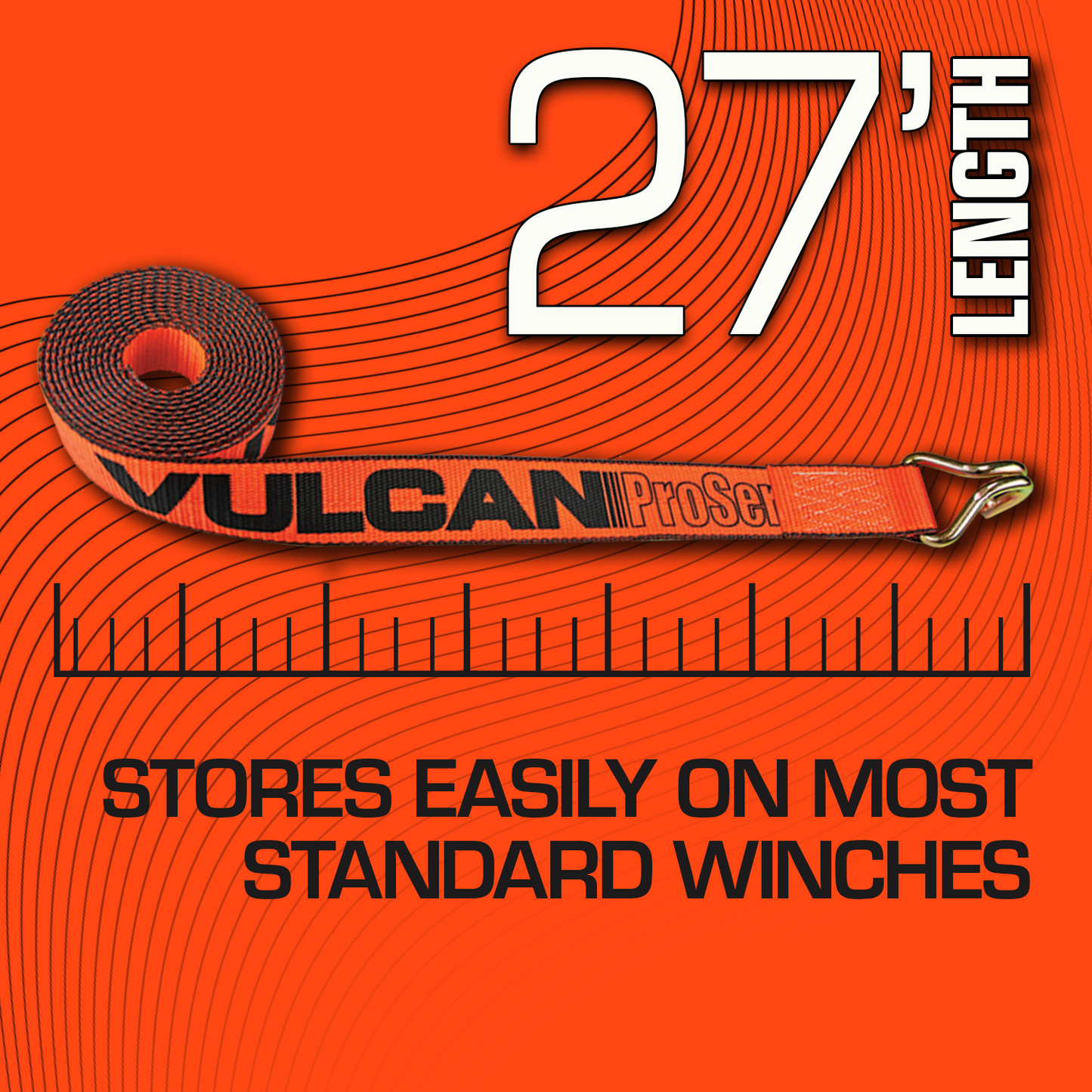 VULCAN Winch Strap with Wire Hook - 2 Inch x 27 Foot - PROSeries - 3,300 Pound Safe Working Load